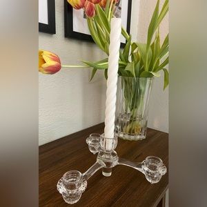 3-Arm Clear Ribbed 9" Candle Holder